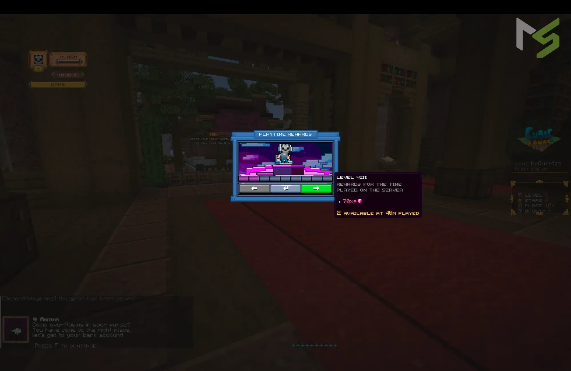 Playtime rewards menu